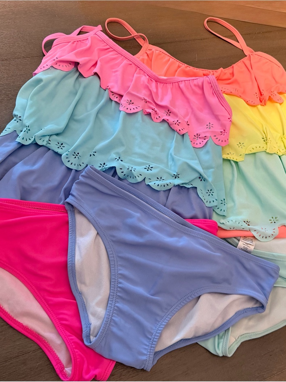 Set of 2 Girls' Oshkosh Ruffle Tankini Sets. 2 Tops / 3 Bottoms. Size 14